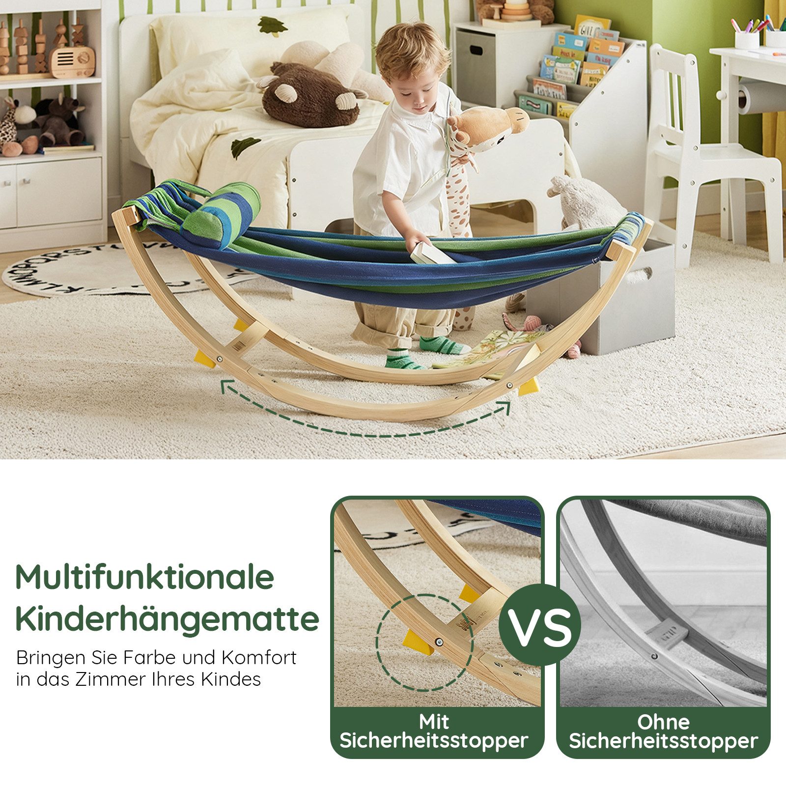 SoBuy Hängematte KMB16, Kinderliege Schaukelliege Kinderhängeschaukel, Hängematte mit Sicherheitsstopper, Kinderliegestuhl, Kinderzimmer