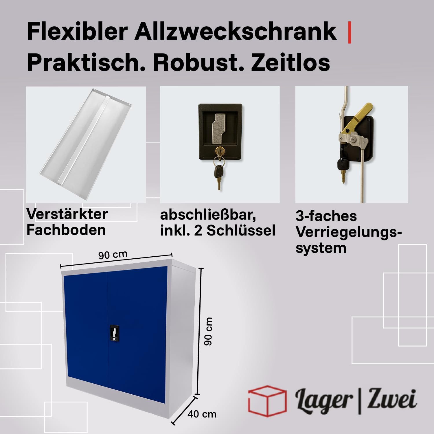 LagerZwei Aktenschrank Mehrzweckschrank 90x90x40 cm abschließbar