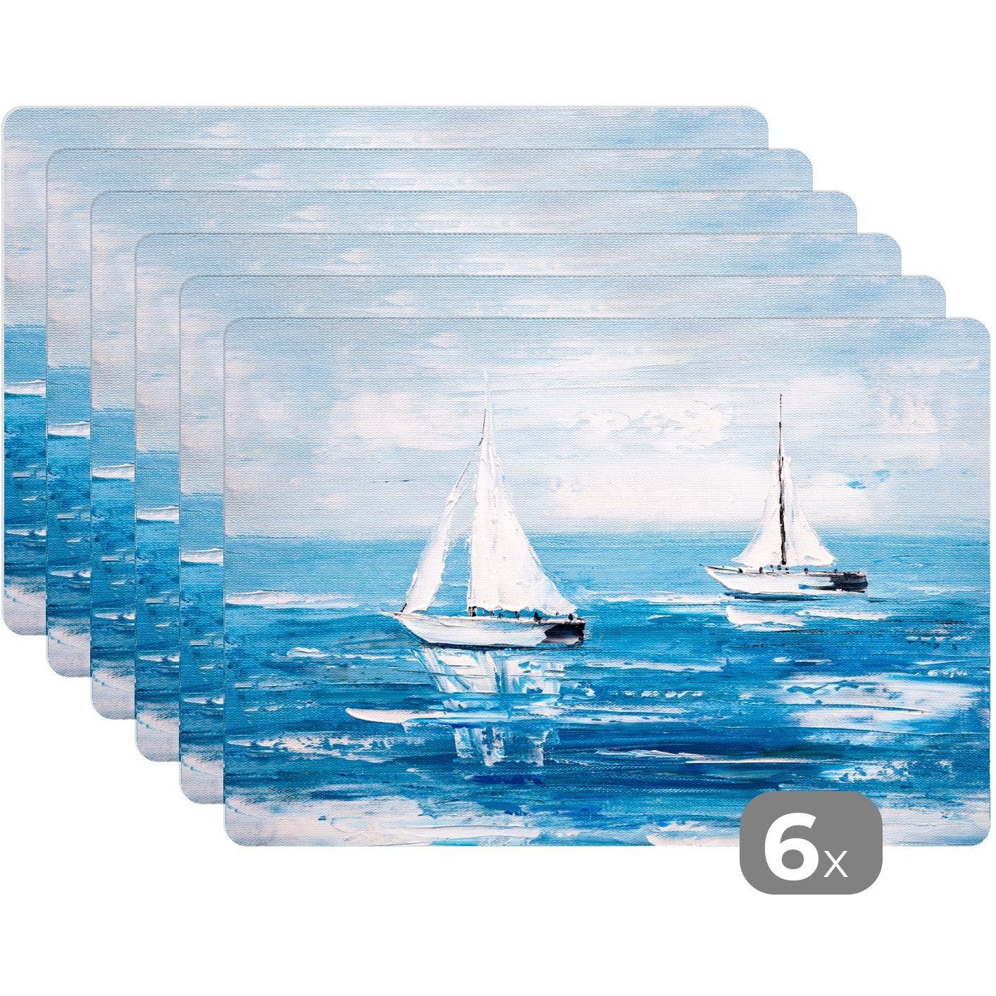 (6-St), MuchoWow, - - - Wasser, Schmutzabweisend Malerei Boot Platzdecken, Platzset, Tischmatten, Platzset, Platzmatte, Ölfarbe