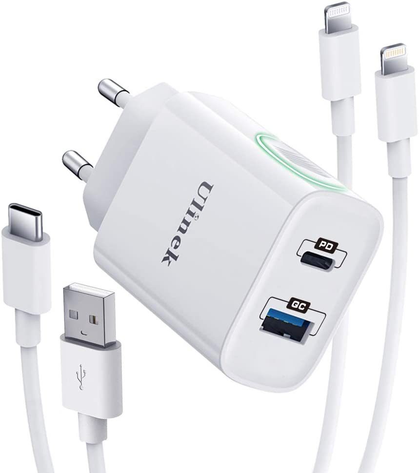 Quntis 20W Schnellladegerät USB C & USB C/A Lightning Kabel USB-Ladegerät