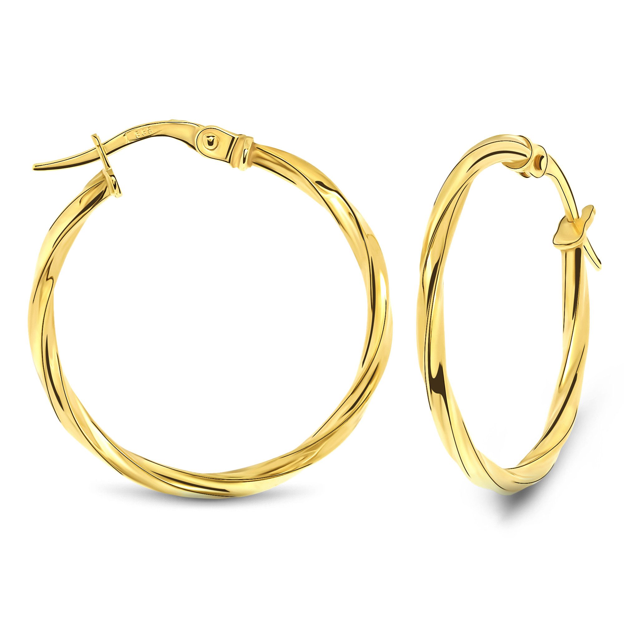 Miore Paar Creolen MSIL4024E - klassisch glänzende Ohrringe aus Gelbgold 14 Kt. 585 Gold, Damenohrringe 23mm Durchmesser 2mm Breite - Made in Italy