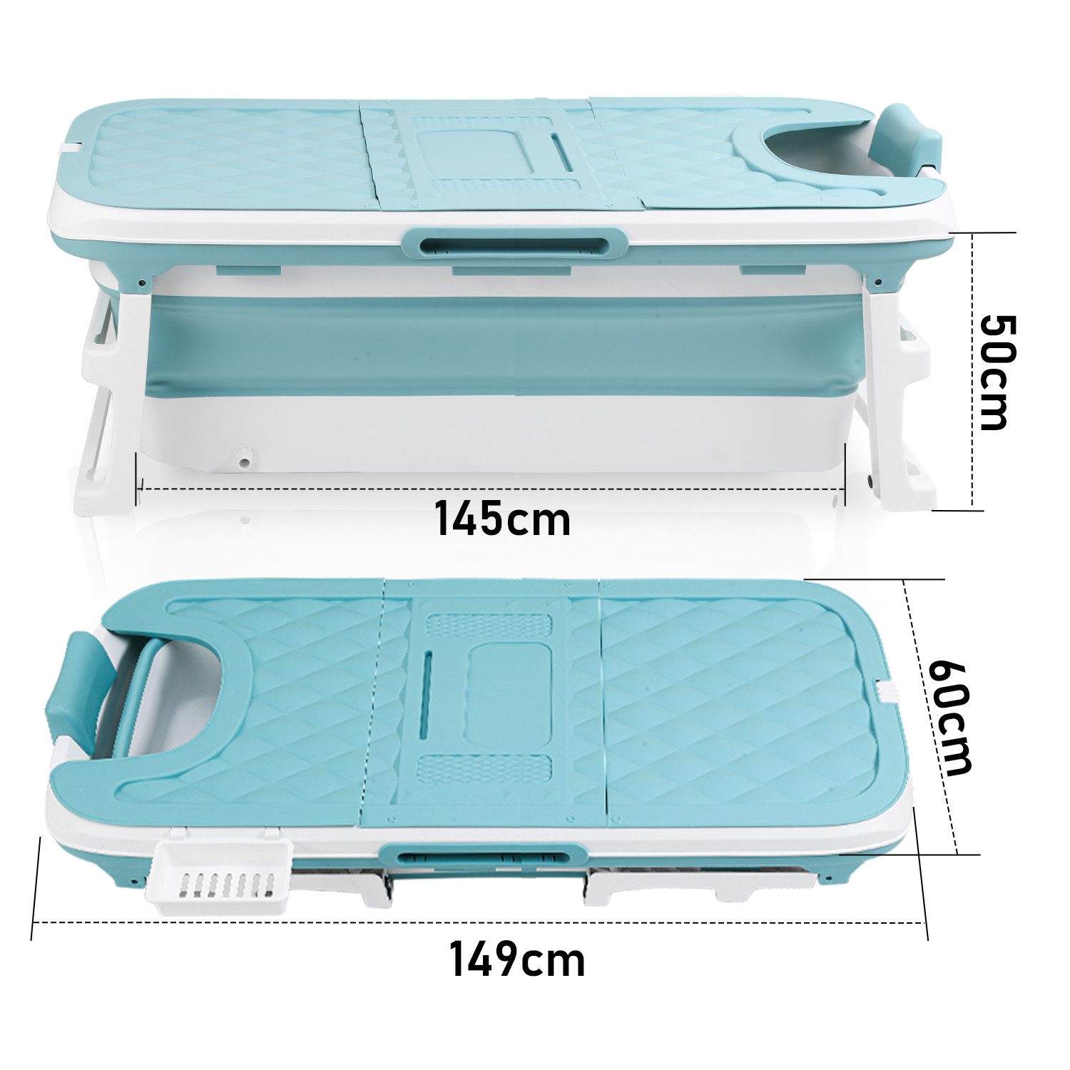 Clanmacy Badewanne Badewanne Erwachsene XXL-Bad Faltbare mit Massagerollen 149cm