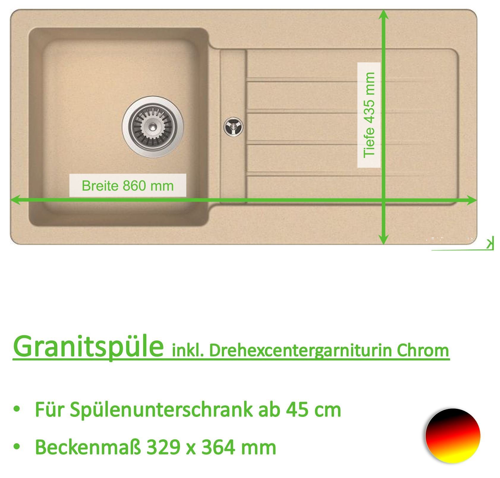 keenberk Granitspüle Granitspüle Victory 860x435mm creme S-VEL 860.80 ab 45er Unterschrank