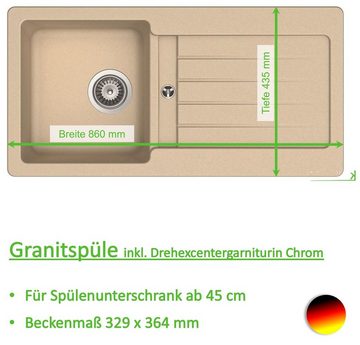 keenberk Granitspüle Granitspüle Victory S-VEL 860.80 creme ab 45er Unterschrank 860x435mm