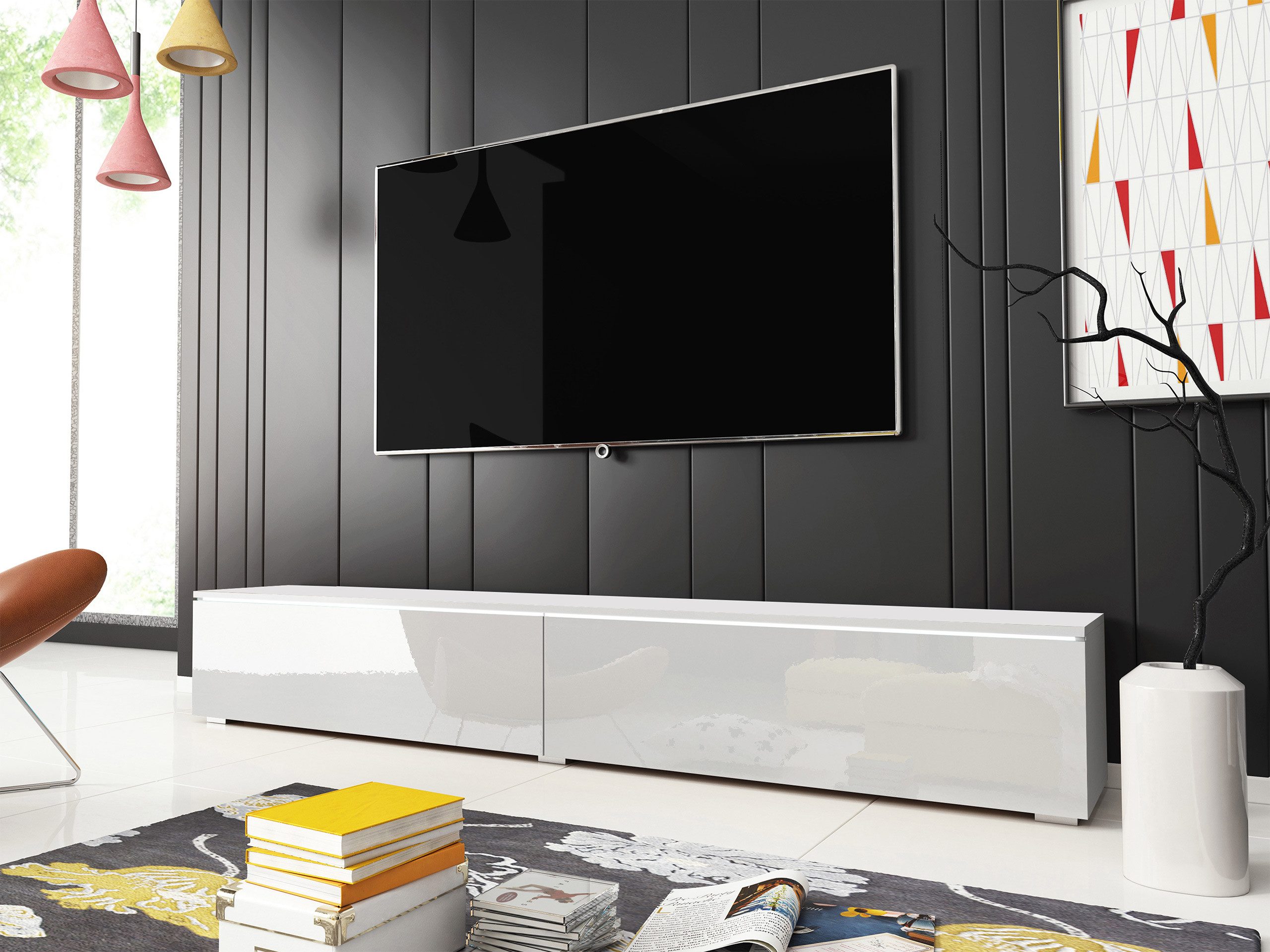 MIRJAN24 TV-Schrank D180 (mit zwei Klappen) LED Beleuchtung als Option, 180x33x30 cm – Bild 3 von 5