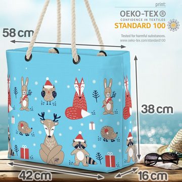VOID Strandtasche (1-tlg), Weihnachten Tiere Kinder Beach Bag Eule Fuchs Hase Reh Rentier Kinder Winter
