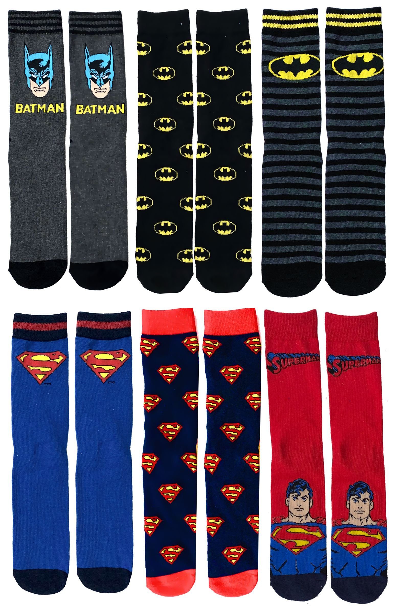 Batman Freizeitsocken Superman und Batman Socken Kinder + Jugendliche Strümpfe Kindersocken 3er Set Gr.35/37 38/40