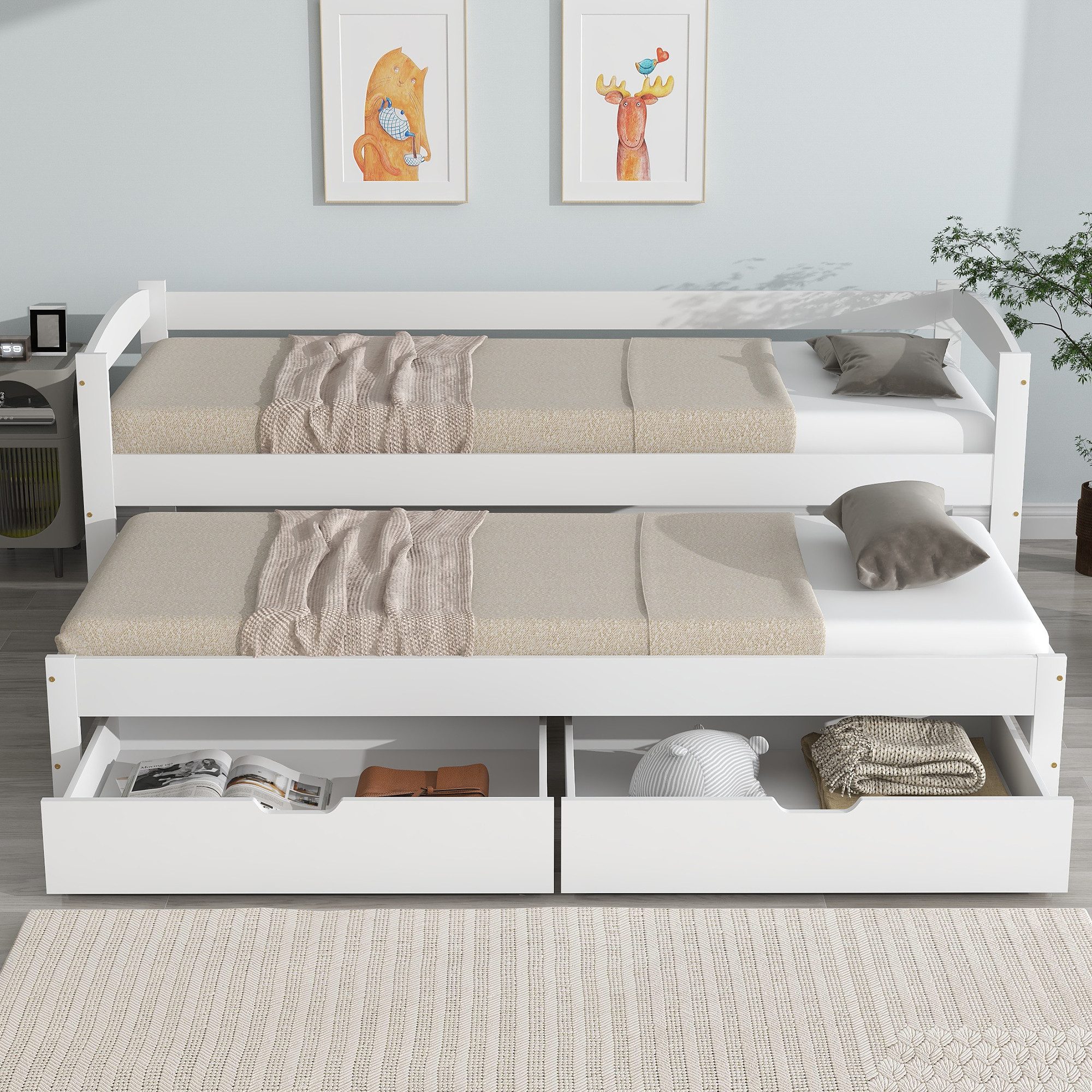 Flieks Kinderbett, Einzelbett 200x90cm mit Schiebebett günstig online kaufen