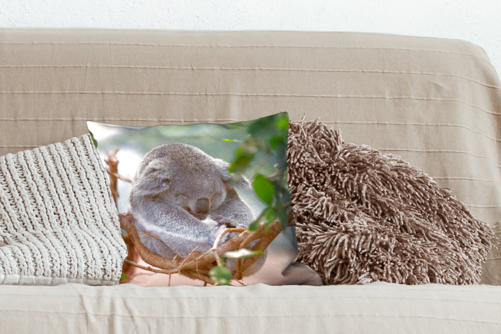 MuchoWow Dekokissen Koala - Füllung für Schlaf - Wohzimmer, - Deko, Kinder Mädchen, Sofakissen Schlafzimmer, Äste - - Zierkissen Jungen mit