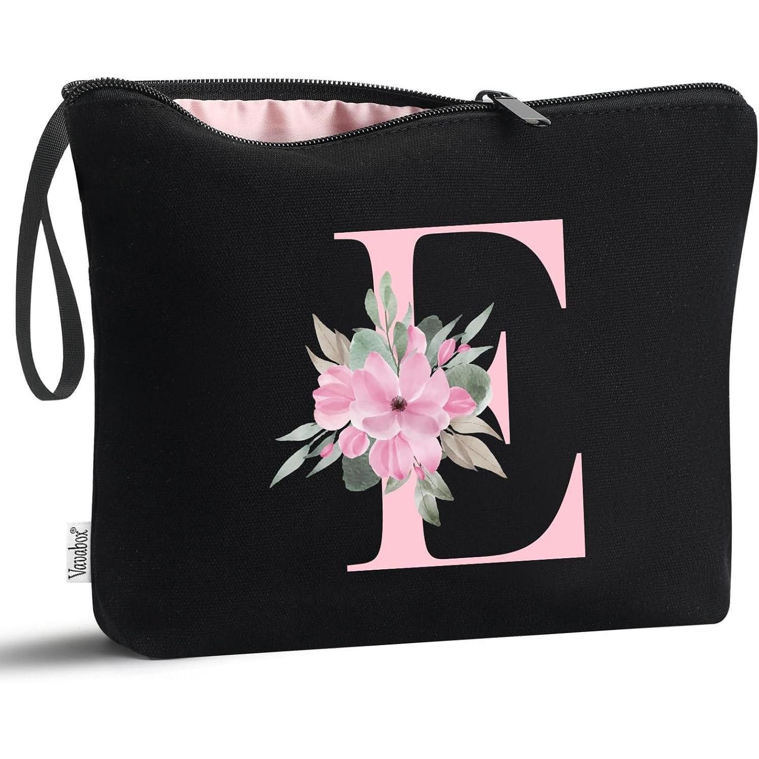 LuxusKollektion Kosmetiktasche Kosmetiktasche personalisiert AZ Geschenk Frauen Schwarz E