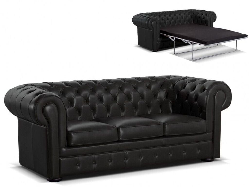 JVmoebel Chesterfield-Sofa Schwarz Chesterfield 3Sitzer Klassische Luxus Sofa 100% Leder Sofort, 1 Teile, Made in Europa