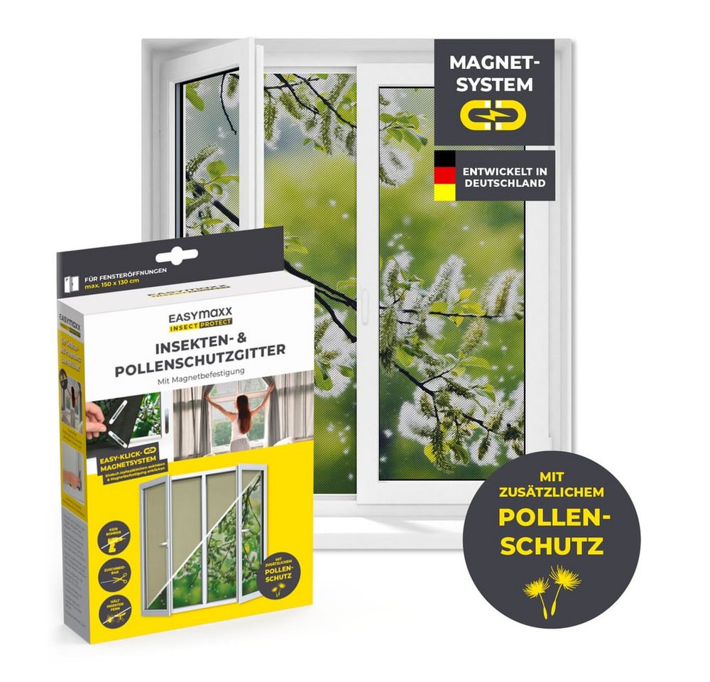 EASYmaxx Insektenschutz-Fensterrahmen Insect Protect Insekten- & Pollenschutzgitter 130 x 150 cm, (1-St), Fliegengitter Fenster mit Magnetbefestigung, Einfache Montage