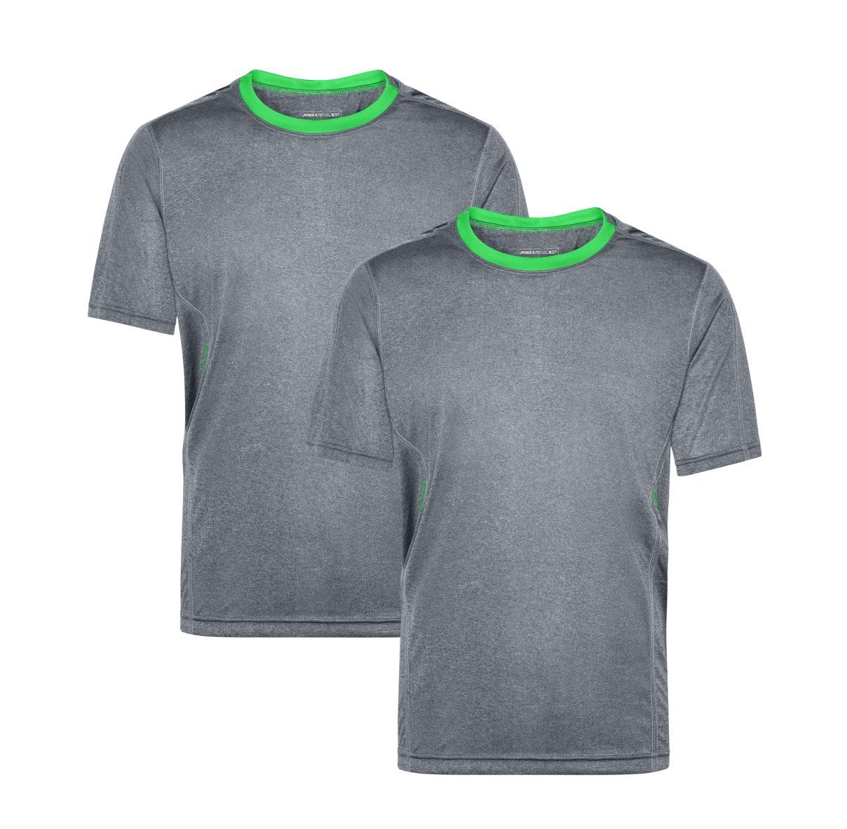 James & Nicholson Laufshirt Doppelpack Herren Kurzarm Laufshirt Running T-Shirt JN472 (Doppelpack, 2er-Pack) Atmungsaktiv und Feuchtigkeitsregulierend grey-melange/green