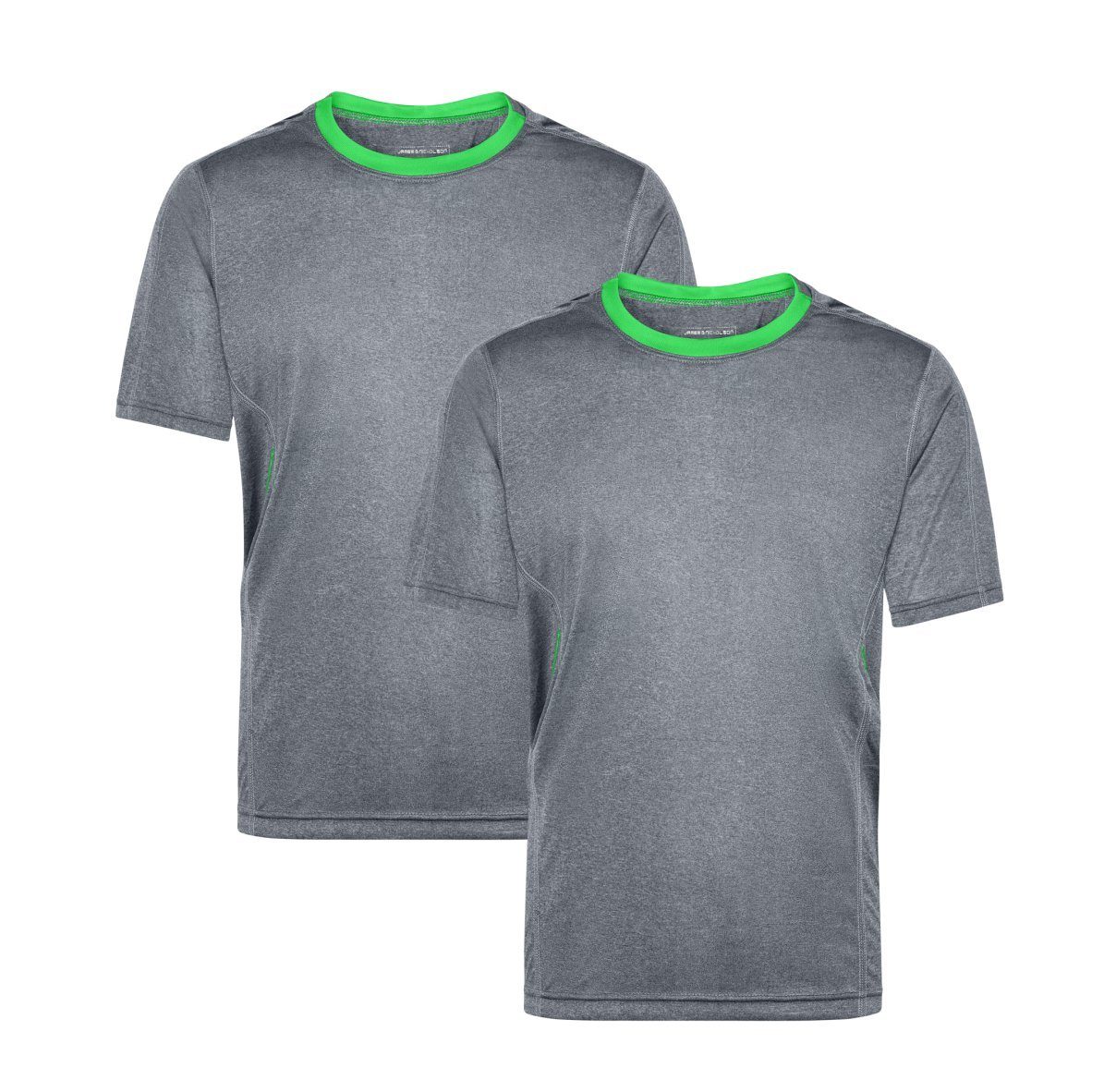 2er-Pack) Doppelpack und Herren T-Shirt Feuchtigkeitsregulierend James grey-melange/green JN472 Kurzarm & (Doppelpack, Nicholson Atmungsaktiv Laufshirt Laufshirt Running