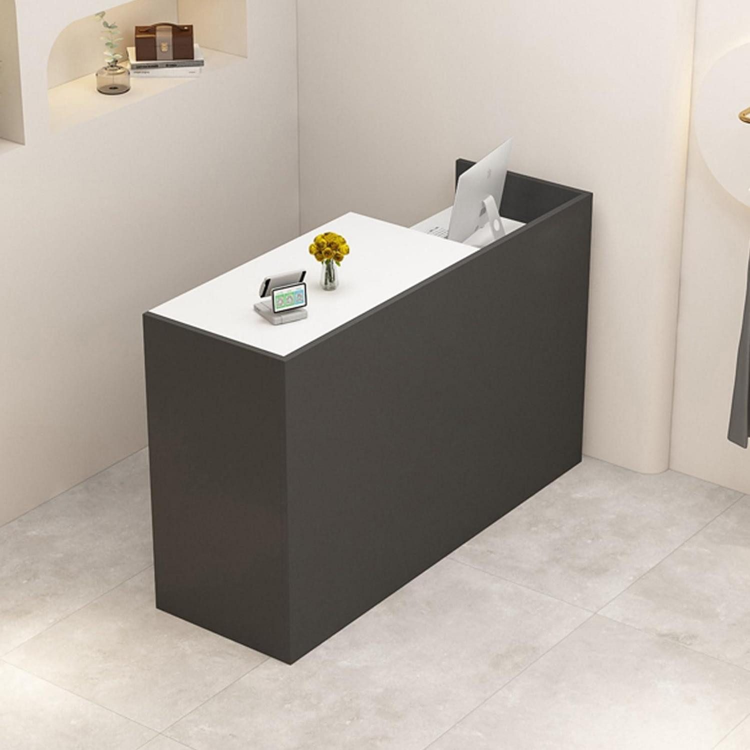 LuxusKollektion Empfangstheke Empfangstheke Grau + Weiß 160 x 50 x 100 cm (rechte Plattform)