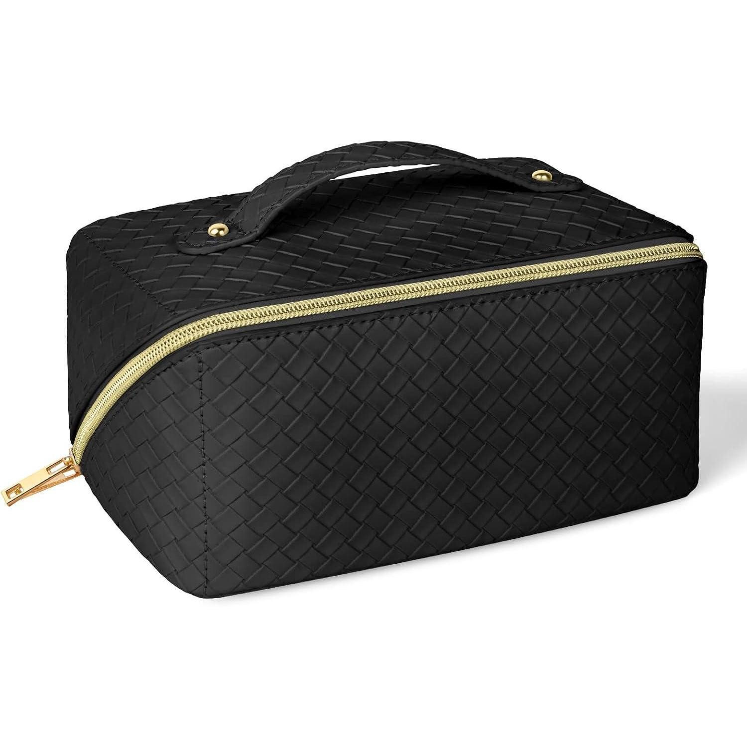 LuxusKollektion Kosmetiktasche Reise Kosmetiktasche PU Leder Make-up Tasche Große Kapazität Schwarz