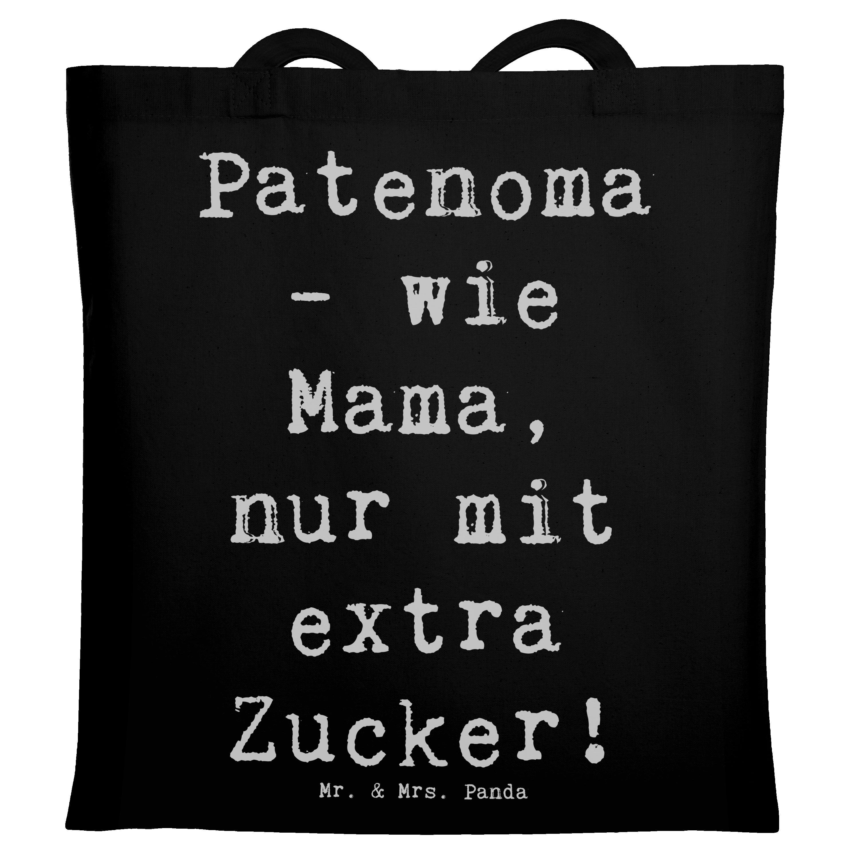 Mr. & Mrs. Panda Tragetasche Süßer Patenoma - Schwarz - Geschenk, Beuteltasche, Stoffbeutel, Opa, (1-tlg), Cross Stitching Griffe