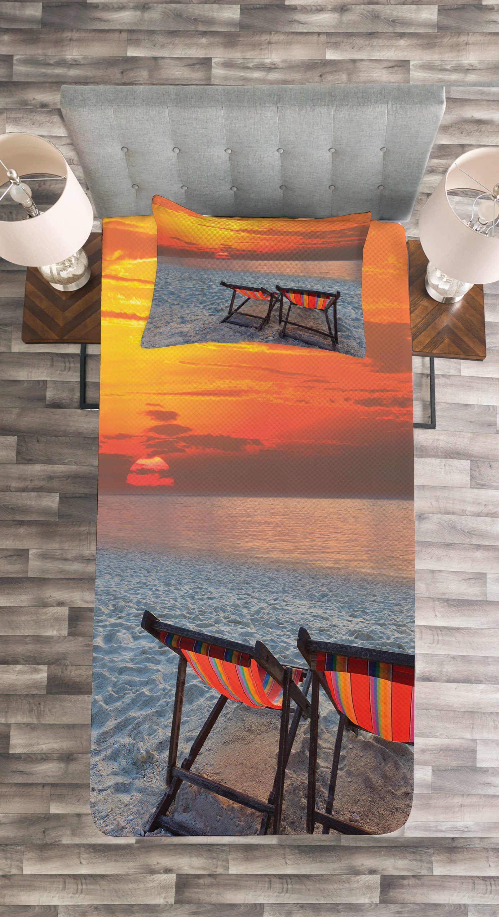 Abakuhaus, mit Set Kissenbezügen buntem Waschbar, Strand mit Natur Himmel Tagesdecke