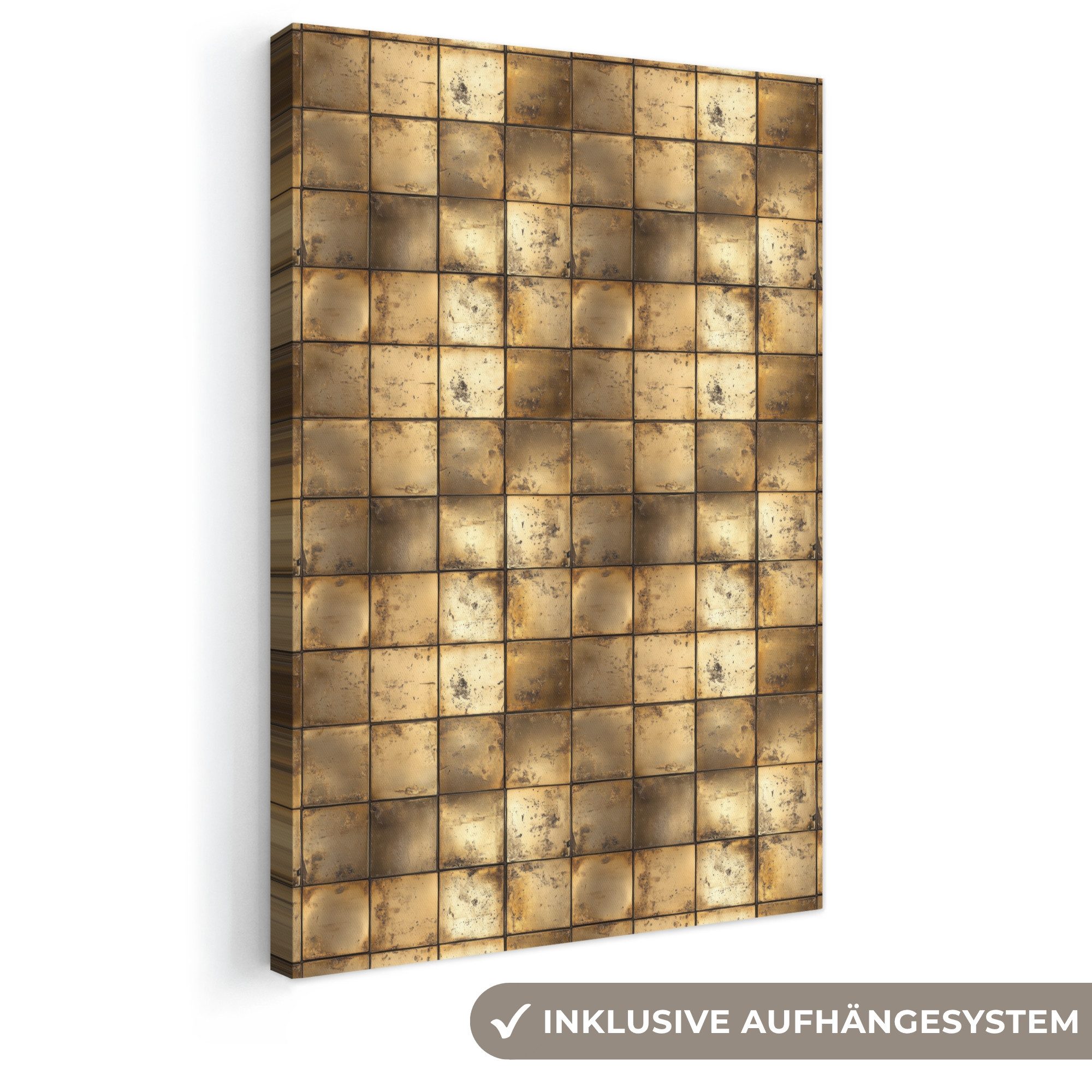 OneMillionCanvasses® Leinwandbild Geometrisch - Kacheln - Gold, Fotodruck (1 St), Leinwand Canvas Wandbild, Wanddekoration 20x30 cm