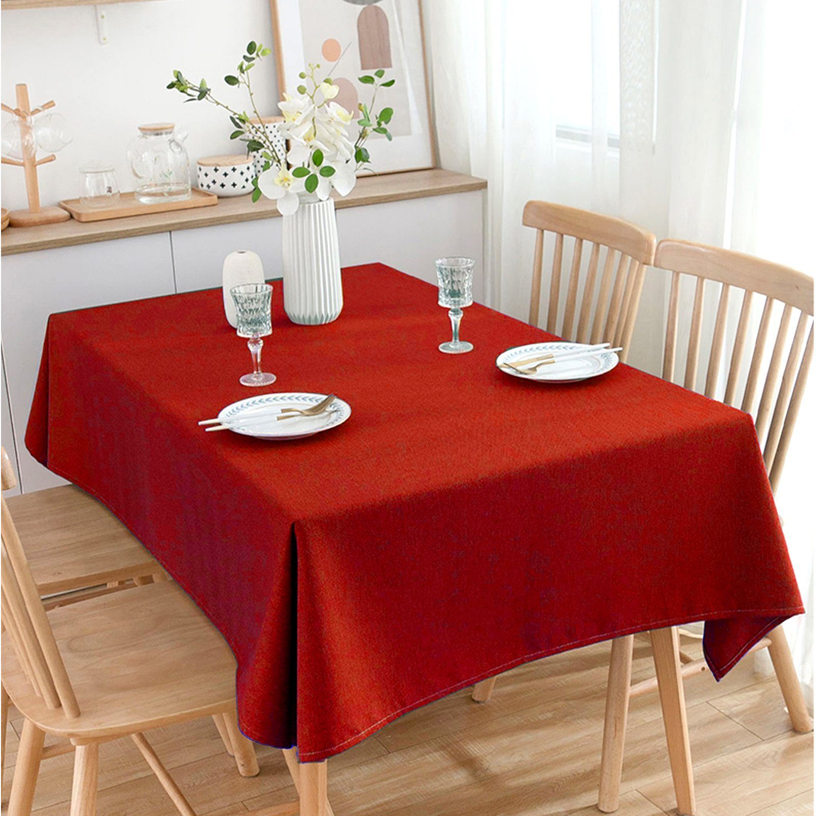 Rot Tischläufer CALIYO abwaschbar Leinenoptik Eckig Tischdecke Tischdecke Tischdecke Tischwäsche Tischtuch Leinen Tischdecke Wasserdicht