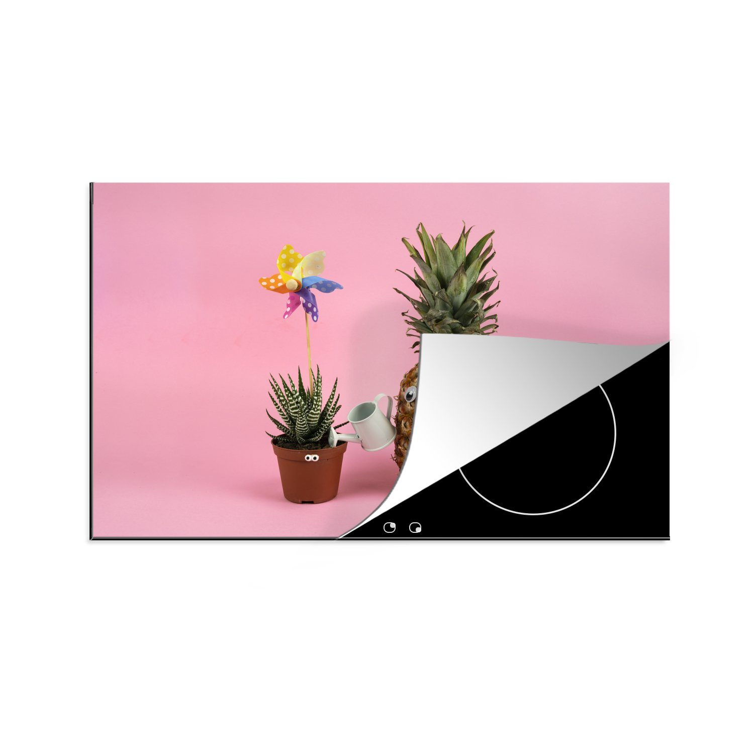 MuchoWow Herdblende-/Abdeckplatte Ananas bewässert eine Pflanze, Vinyl, (1 tlg), 81x52 cm, Induktionskochfeld Schutz für die küche, Ceranfeldabdeckung