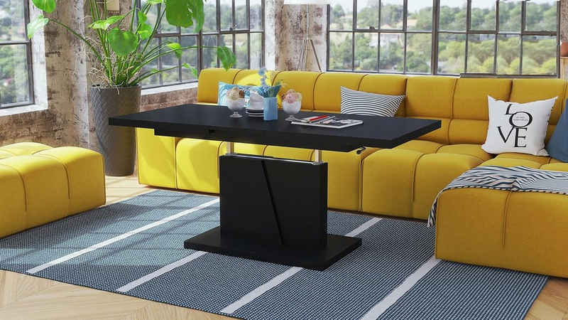 Mazzoni Couchtisch »Design Couchtisch Tisch Grand Noir Schwarz matt stufenlos höhenverstellbar ausziehbar 120 bis 180cm Esstisch«