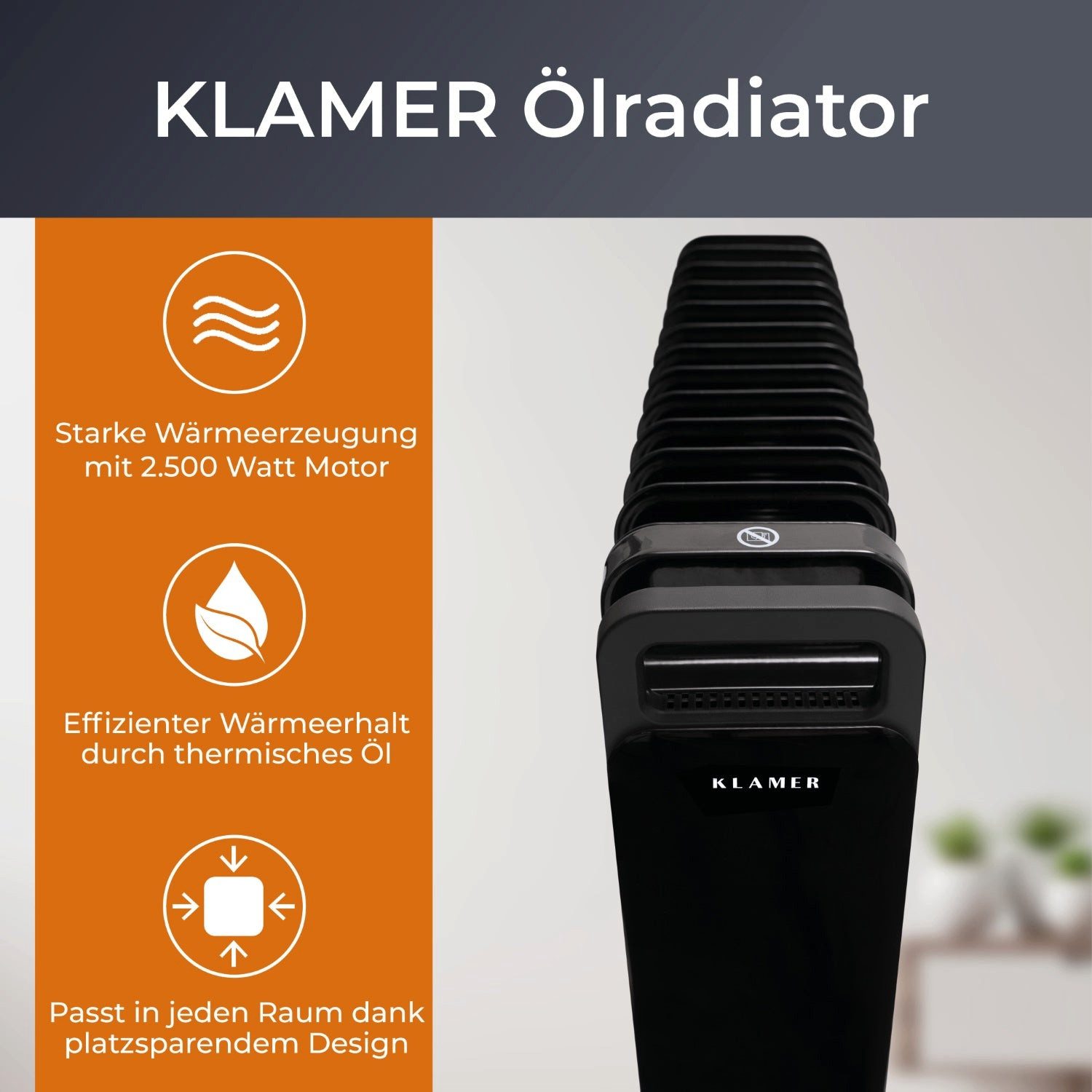 KLAMER Ölradiator 2500 W, Elektroheizung energiesparend, günstig online kaufen