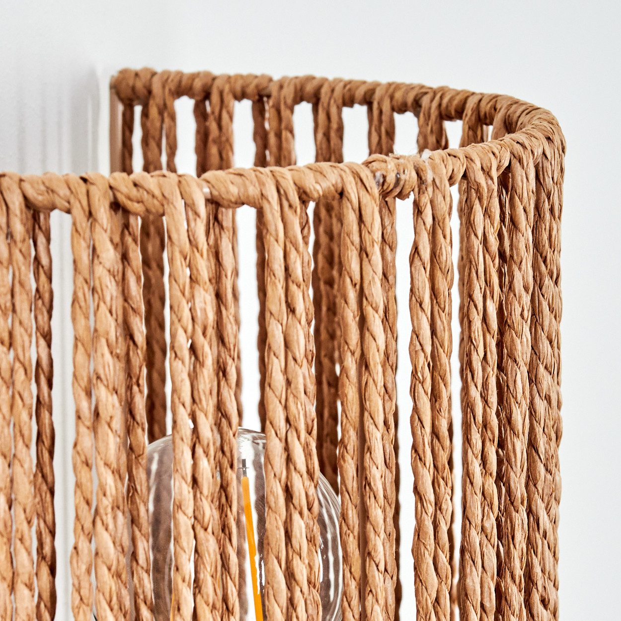 hofstein Wandleuchte Wandlampe aus Metall/Bast/Seil in Schwarz/Natur mit Lichteffekt, Wandleuchte Boho-Design, Stecker u. Schalter, abnehmbares Kabel, E27