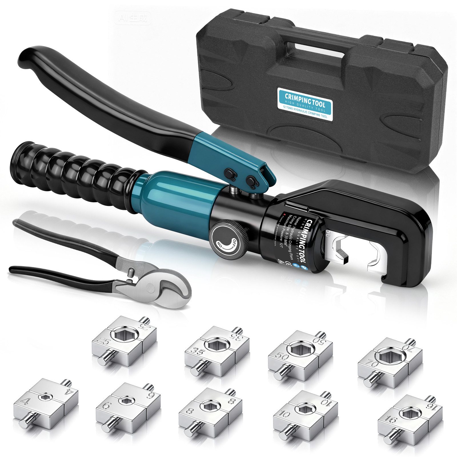 XERSEK Presszange Hydraulische Crimpzange Quetschzange Crimpeinsatz 4-70mm², Kabelschere, Manuelle Hydraulikzange aus Verschleißfester legierter Stahl, Für Schaltungsumbau, Fahrzeugwartung Werkzeugherstellung und mehr.