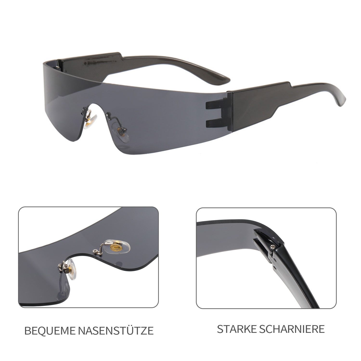 Refttenw Sonnenbrille Getönt Brille, Sonnenbrille Herren Damen Sommer Outdoor Mode Randloses