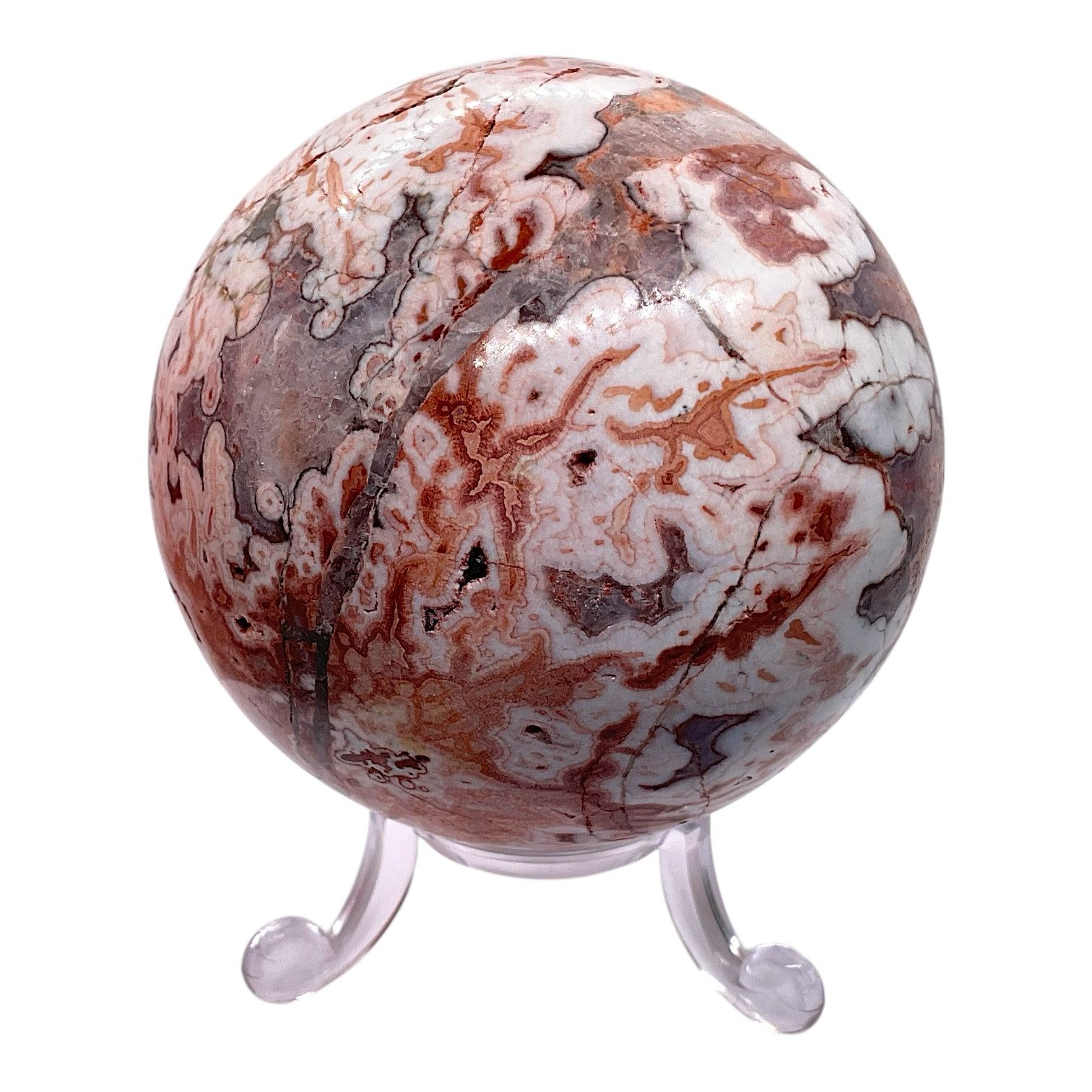 Steinfixx® Edelstein Ozeanjaspis Kugel mit Acrylständer I 490 gr. I Unikat, (Edelsteinkugel mit 7cm Durchmesser, 1-St., AAA-Qualität aus Madagaskar), Kristallkugel I Highlight für jeden Raum
