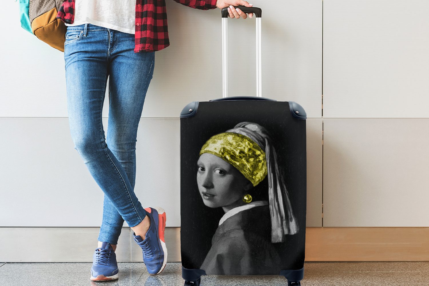 MuchoWow Handgepäckkoffer Mädchen mit einem Reisetasche Reisekoffer 4 - Perlenohrring Ferien, Gelb, für - Johannes rollen, Trolley, Handgepäck mit Rollen, Vermeer