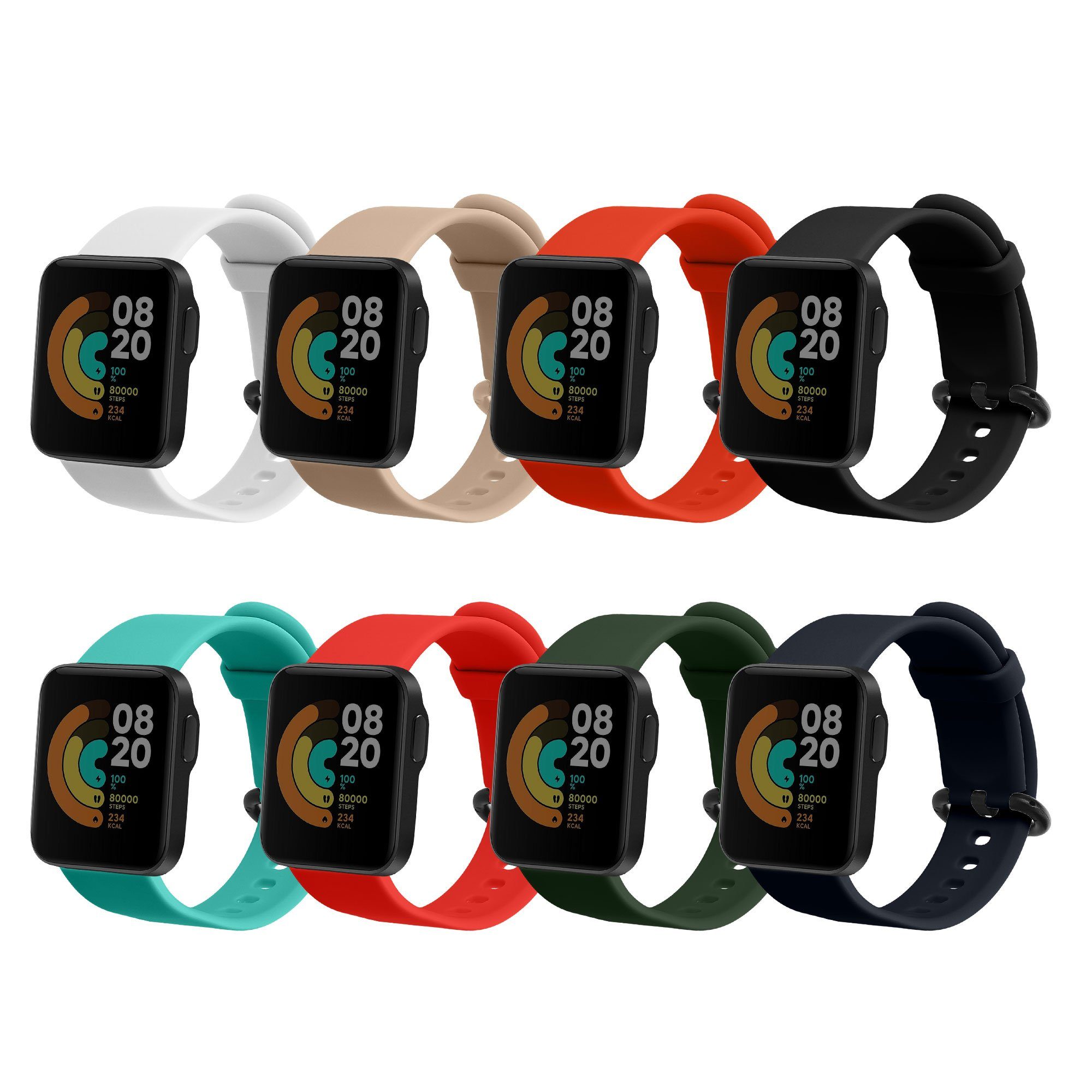 kwmobile Uhrenarmband 8x Sportarmband für Xiaomi Mi Watch Lite / Redmi Watch  Armband, Armband TPU Silikon Großes Set Fitnesstracker - verschiedene Farben
