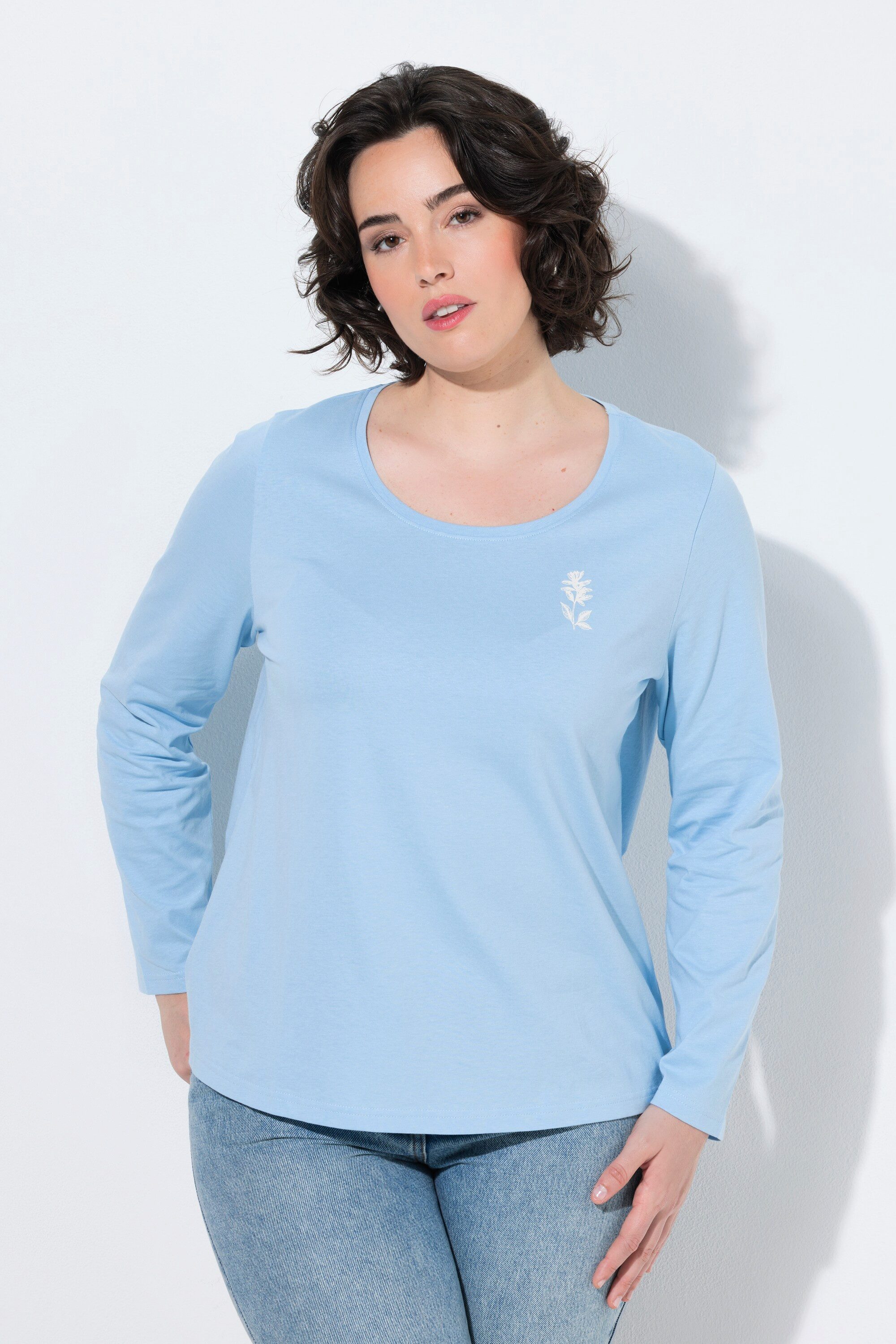 Ulla Popken T-Shirt Shirt kleiner Druck Classic Rundhals Langarm
