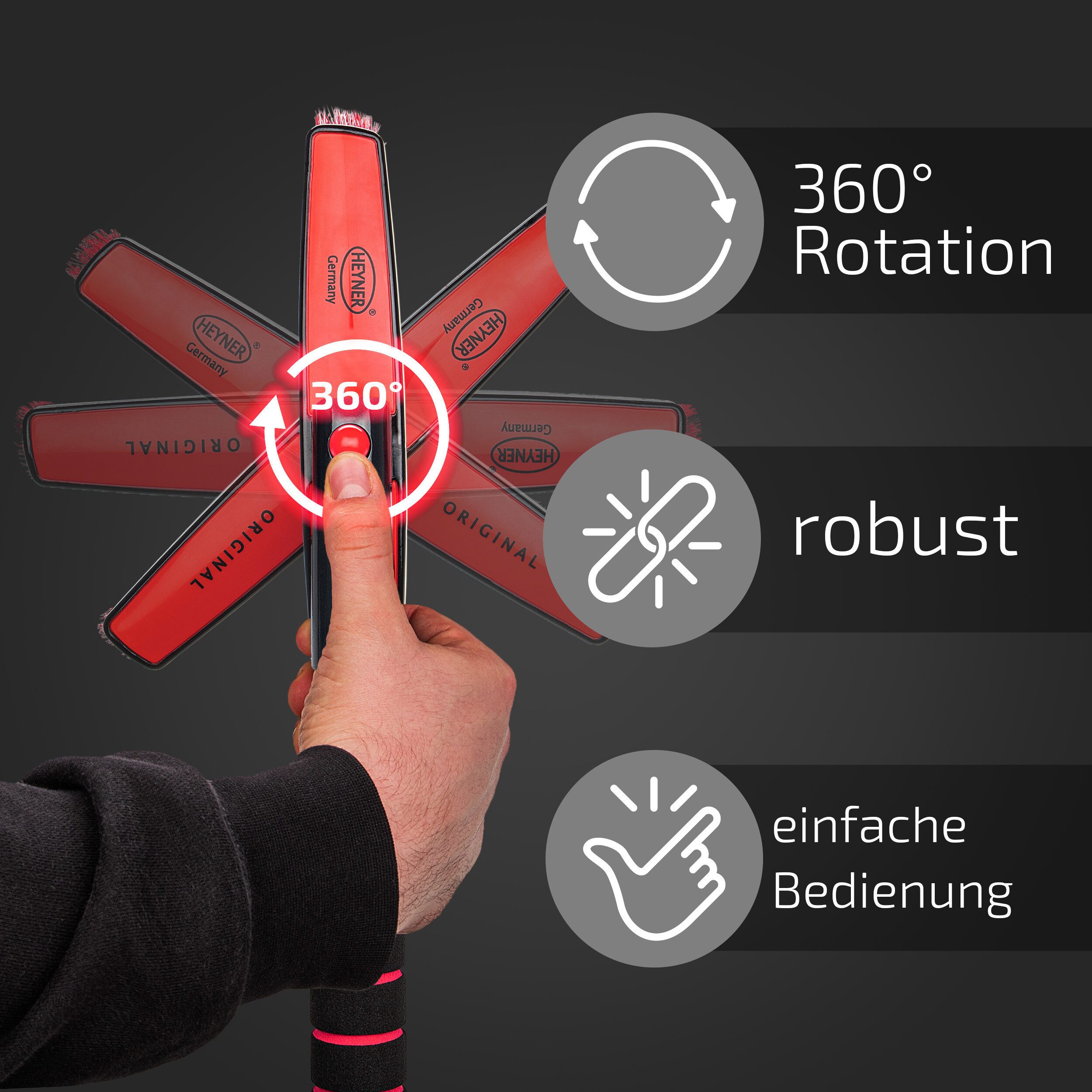 HEYNER Eiskratzer Schneebesen Teleskop mit Messingklinge 360 ° drehbar 100 - 160 cm