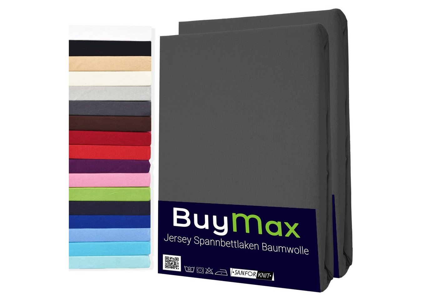 Buymax Spannbettlaken 2-er Set, Doppelpack, Bettlaken, Jersey 100% Baumwolle, Gummizug: rundum, (2 Stück), Pflegeleicht und Atmungsaktiv in Verschiedenen Farben und Größen