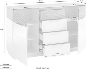 MCA furniture Sideboard Dubai, weiß Matt mit Absetzungen in Eiche