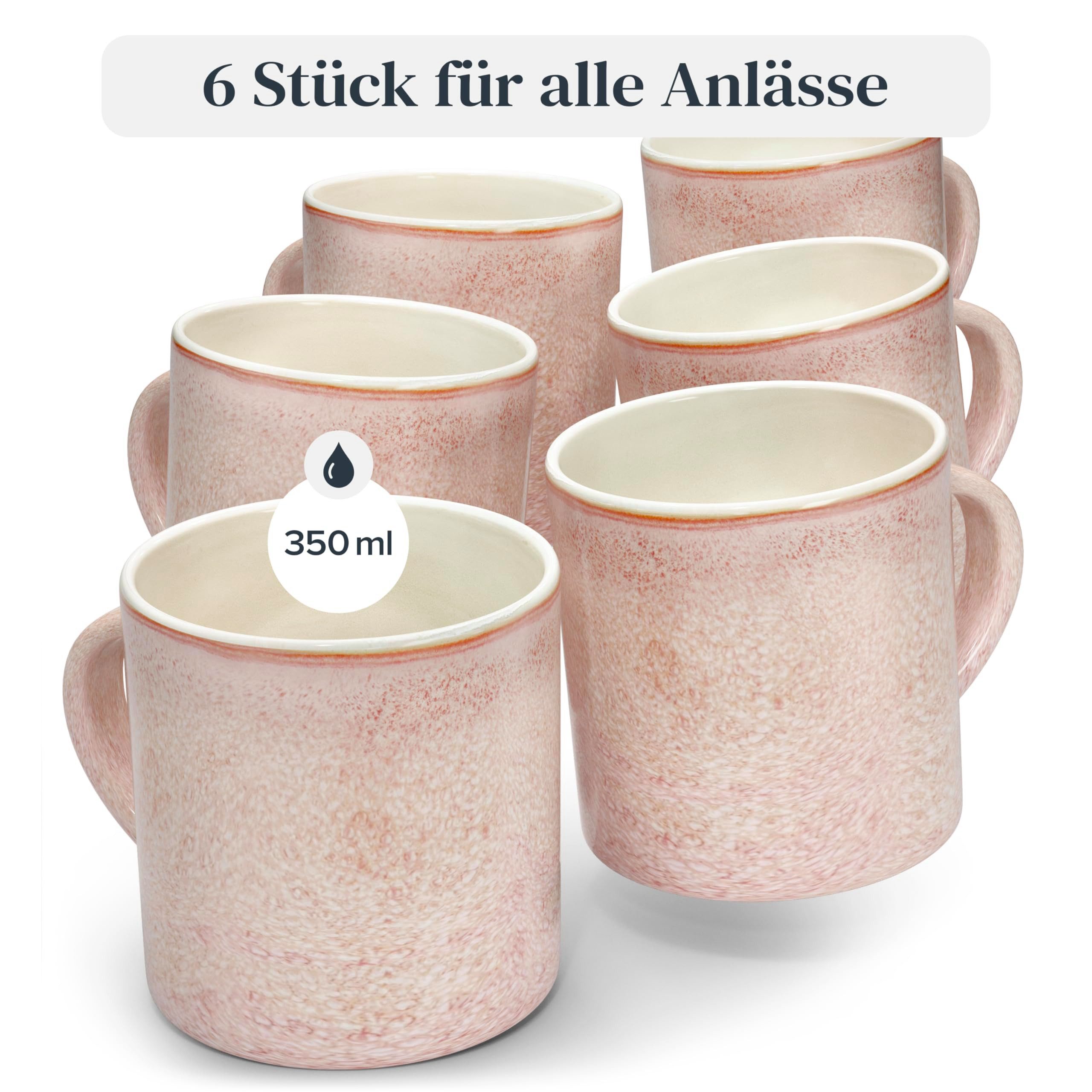 PURE LIVING INTERIOR DESIGN Geschirr-Set Ibiza aus Steingut, 48-tlg., für 12 Personen, Rose, 6 Personen, Steingut, Mediterrane Handwerksoptik, Reaktive Glasur – jedes Stück einzigartig…