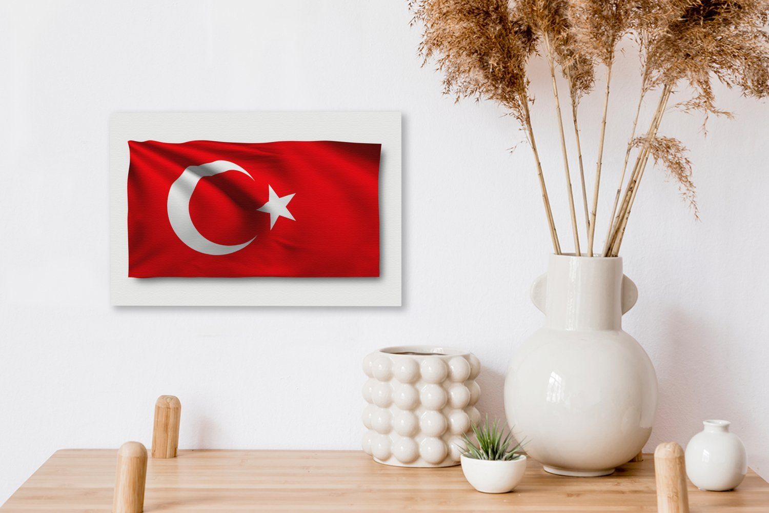 der Aufhängefertig, auf Türkei Wandbild Leinwandbilder, St), OneMillionCanvasses® 30x20 Hintergrund, Flagge (1 Leinwandbild Wanddeko, weißem cm