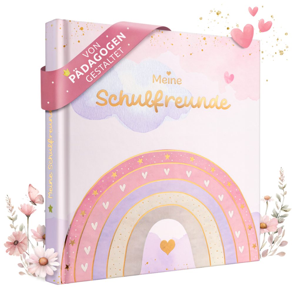 Eulentaler Freundebuch für Mädchen (Schule) I von Pädagogen gestaltet, Regenbögen, Blumen & Goldprägung, Geschenk für Schulkinder