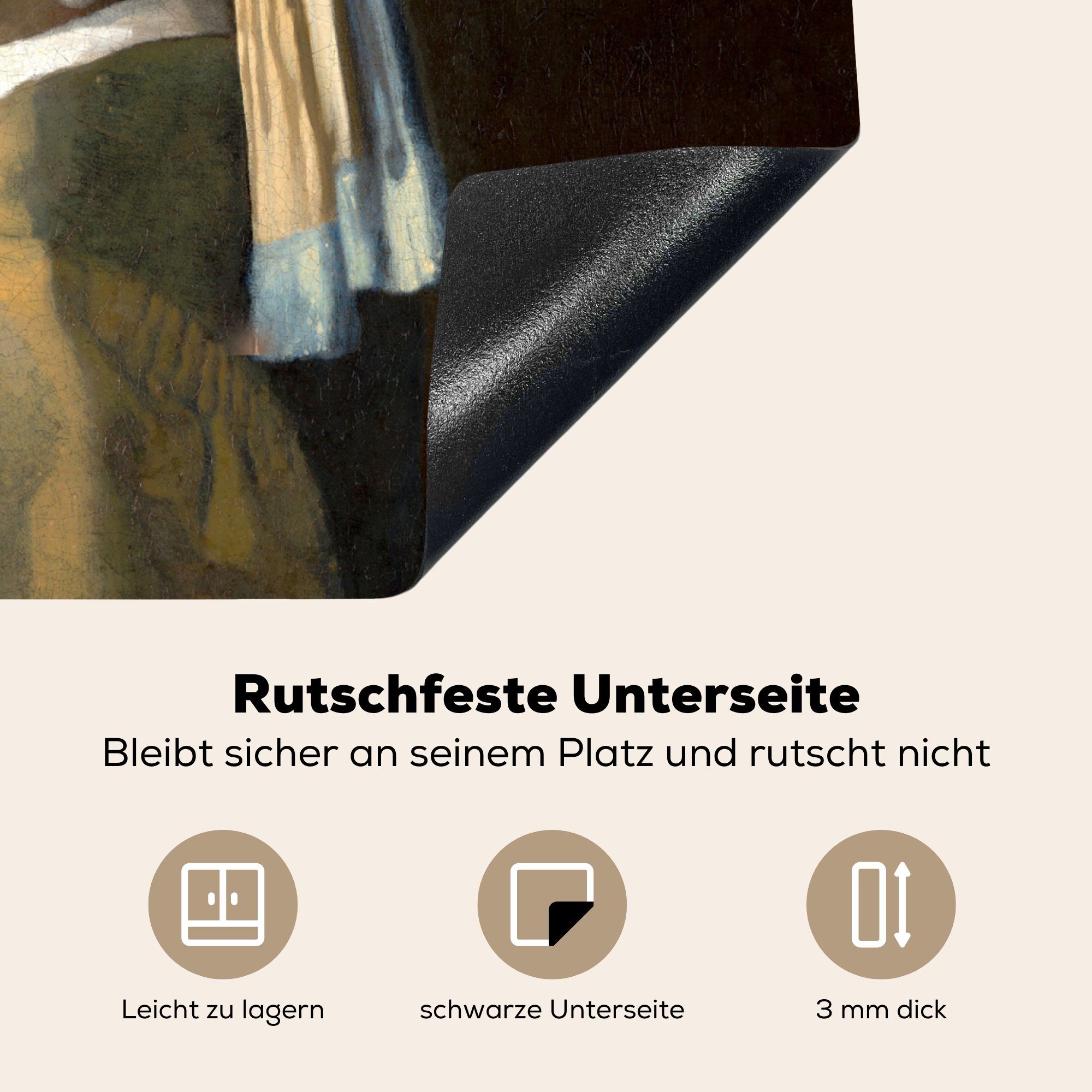 Vermeer, mit Induktionskochfeld, MuchoWow cm, Alte Ceranfeldabdeckung - Gemälde Vinyl, - Herdblende-/Abdeckplatte (1 Mädchen - Induktionsschutz, Perlenohrring 59x51 tlg), Meister