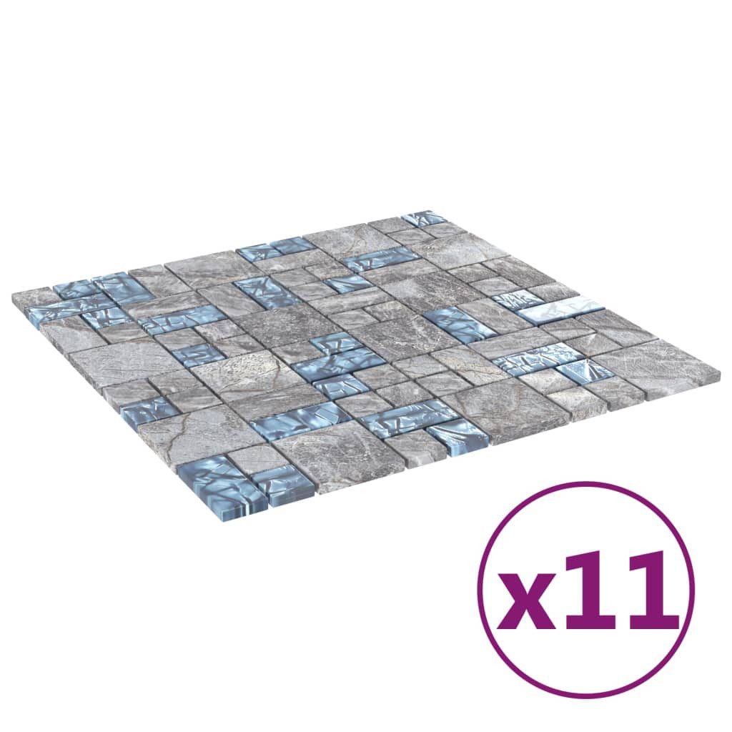 vidaXL Mosaikfliesen, Mosaikfliesen 11 Stk. Grau Blau 30x30 cm Glas