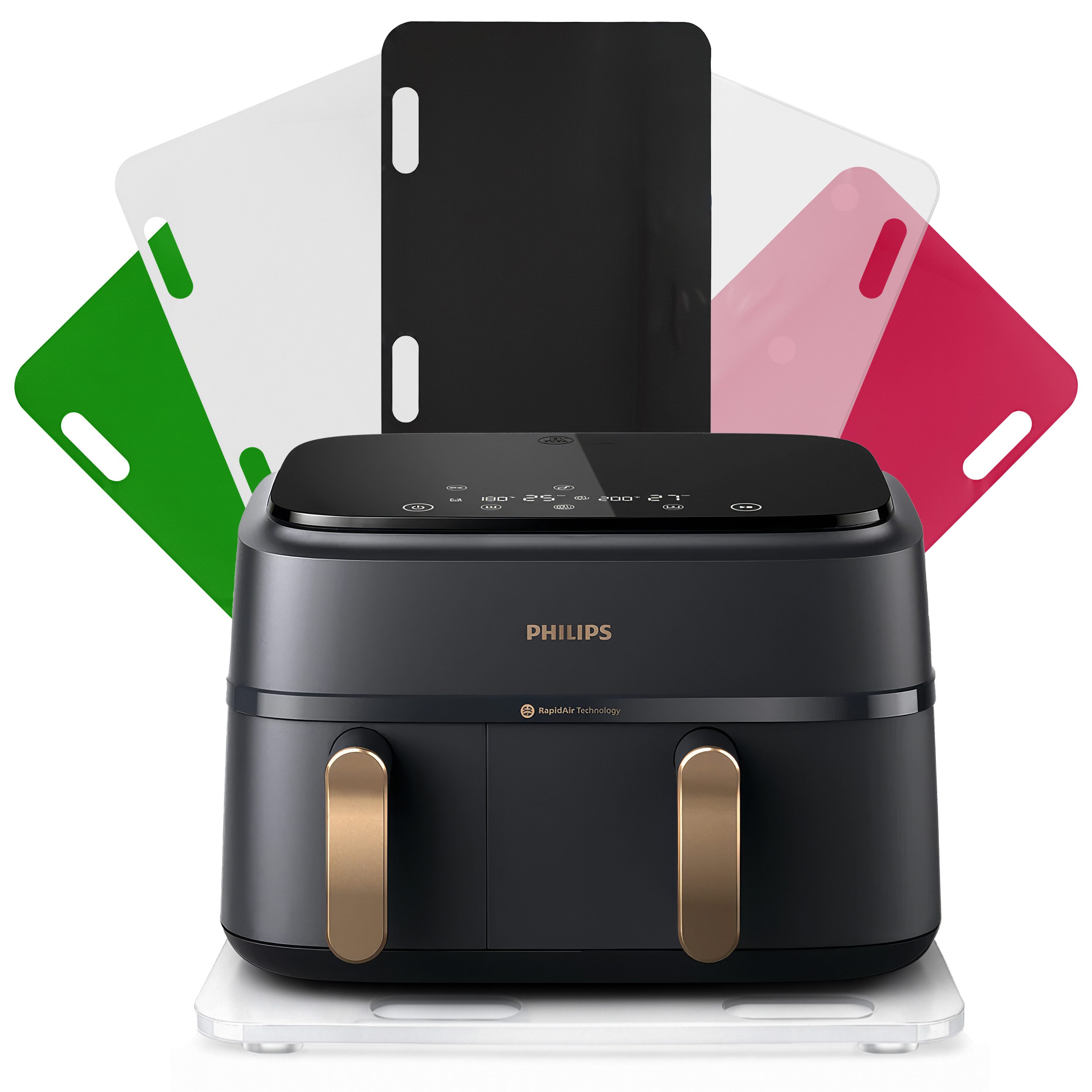 AREA17 Küchenmaschinen Zubehör-Set Acryl Gleitbrett für Philips Steam Airfryer 3000 Series, 44x35cm, Zubehör für Dual Basket 9L Heißluftfritteuse, Farbwahl, rutschfest & verschiebbar, sicherer Stand, einfache Handhabung