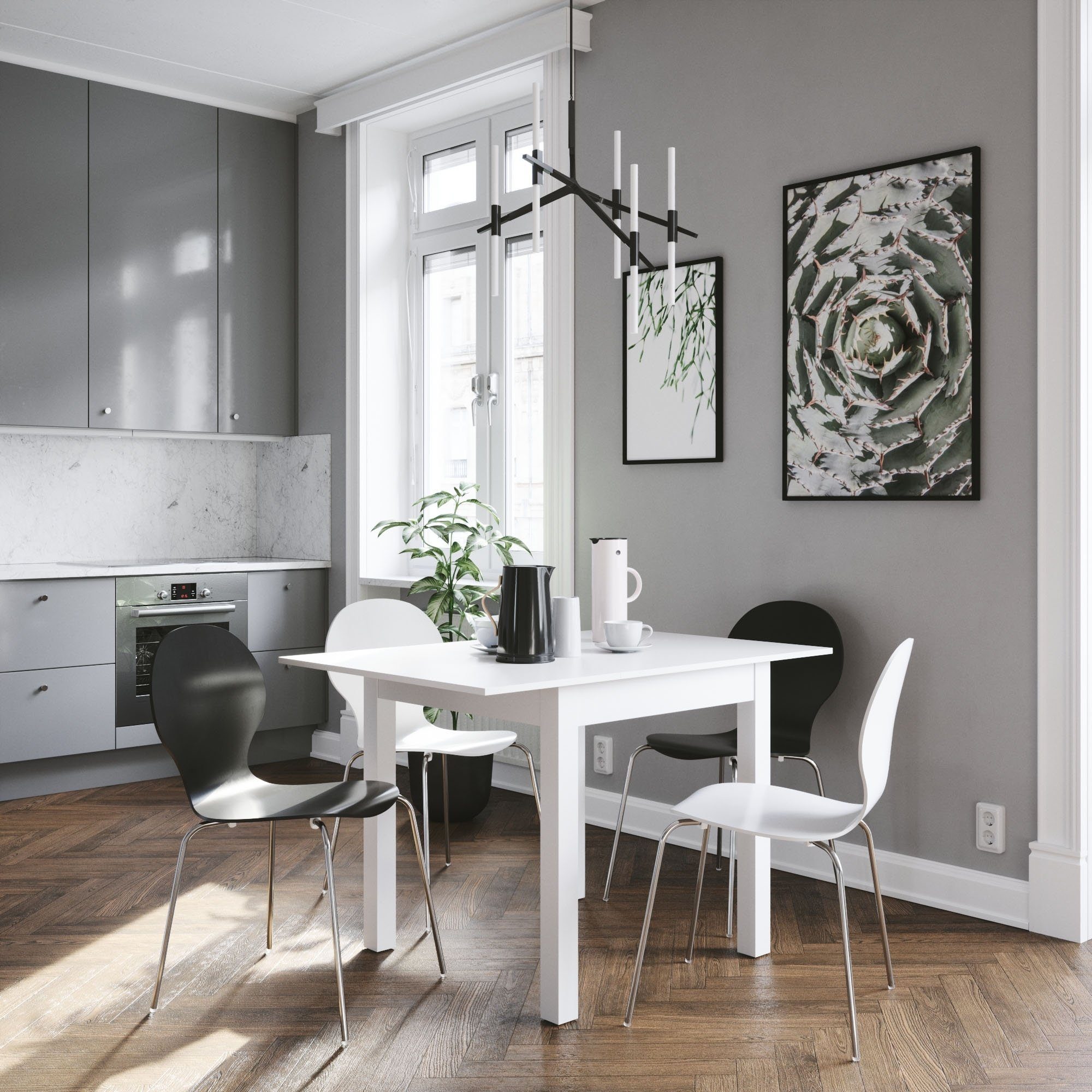 Newroom Esstisch quadratisch Weiß 80 cm, quadratisch ausziehbar bis 120 cm Weiß Küchentisch Speisetisch – Bild 4 von 5