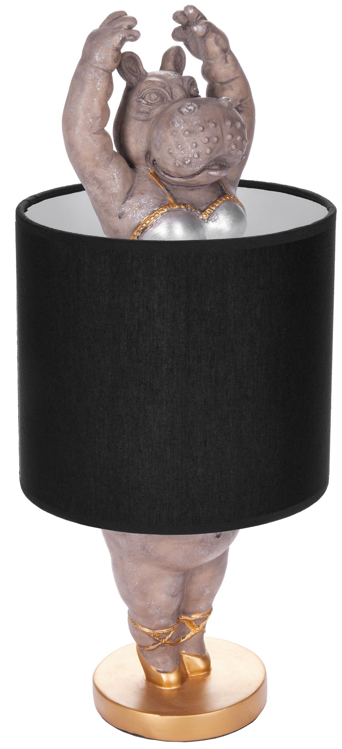 BRUBAKER Nachttischlampe Tischleuchte Nilpferd Ballerina, ohne Leuchtmittel, Motiv Lampe mit Keramikfuß, Höhe 43 cm, lustige Tischlampe Schirm: Schwarz | Tischlampen
