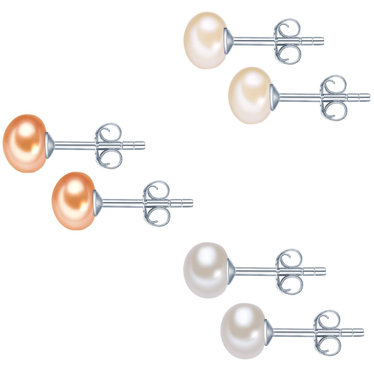 Valero Pearls Paar Ohrstecker Set: A1052 (6-tlg), aus Süßwasser-Zuchtperlen