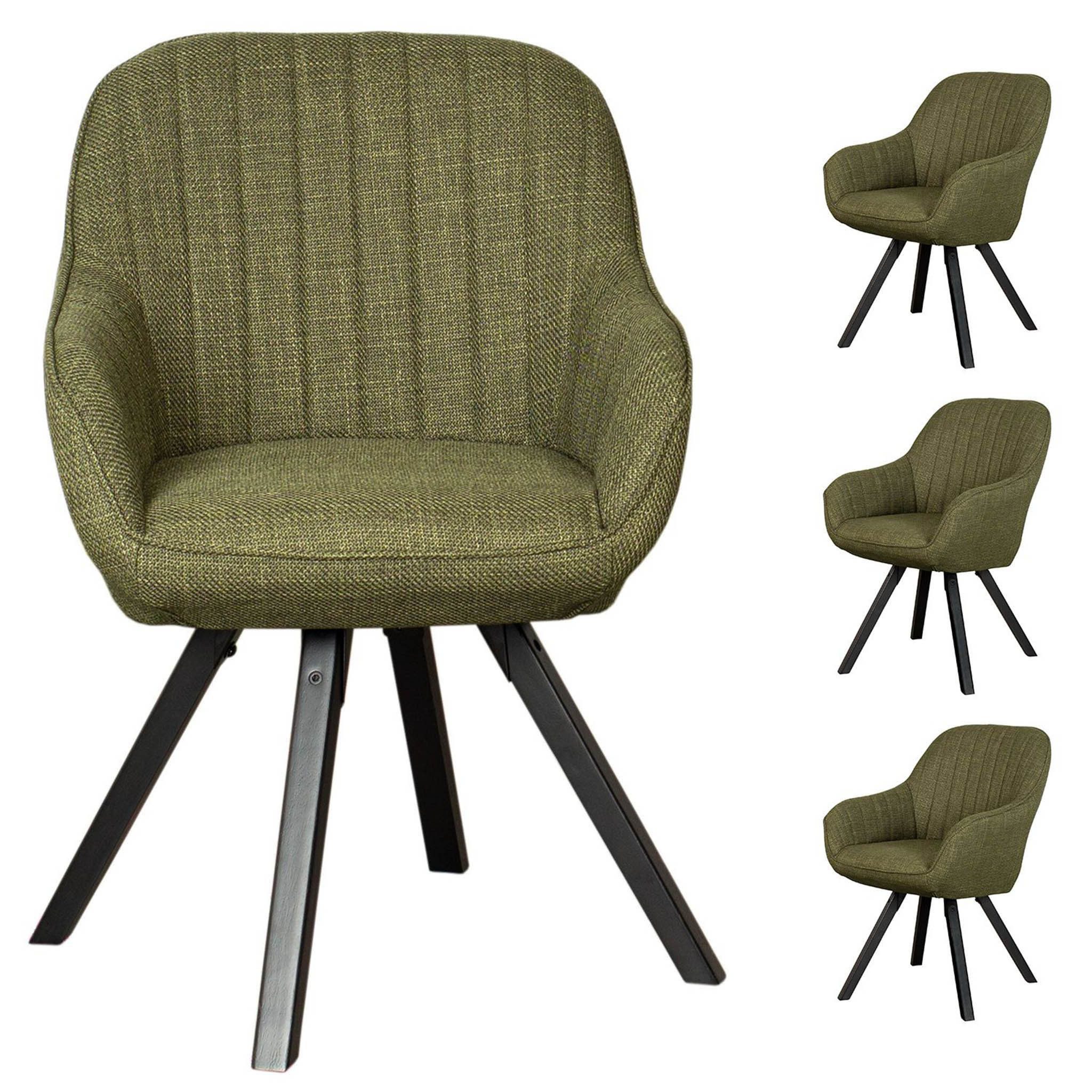 bene living Loungesessel Matera - drehbar - grün (4-St., 4er Set), schwarzes Holz-Gestell - durchgehende Arm- und Rückenlehne