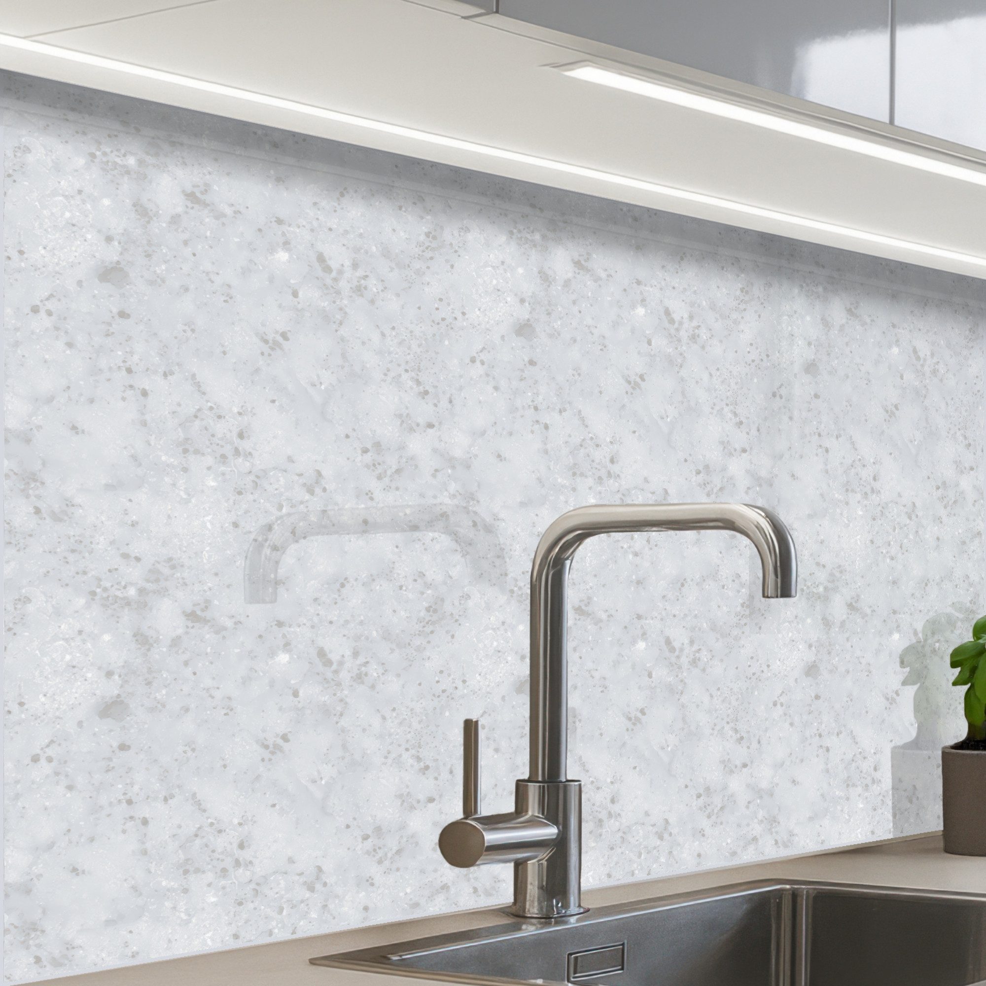 KitchenYeah Küchenrückwand Muster selbstklebend (keine Folie) Grau - Terrazzo-Effekt - Beton, (1-tlg), Spritzschutz, Küche, Rückwand, Küchenwand, Küchenfront, 30x20 cm