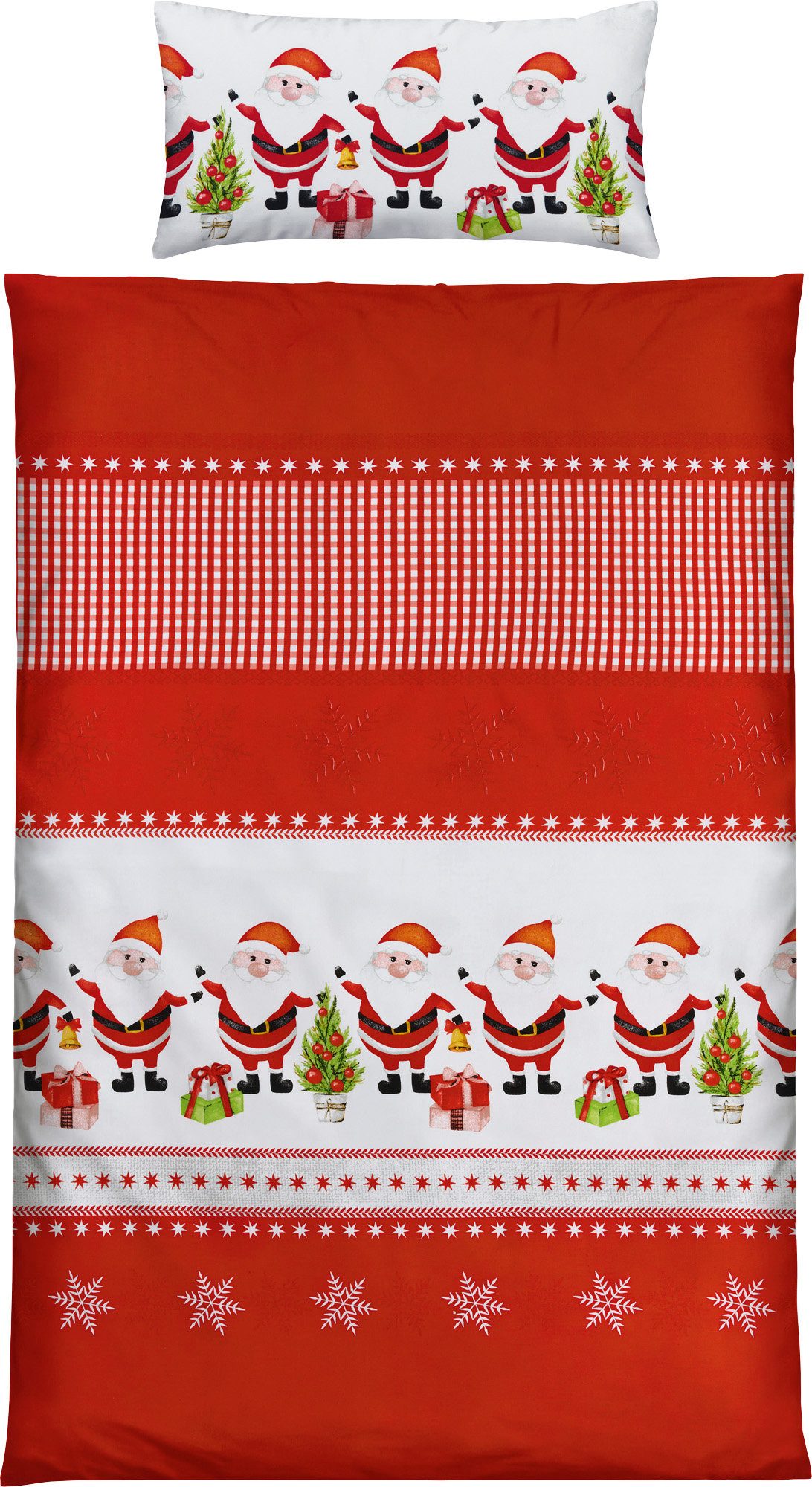 REDBEST Bettwäsche Bettwäsche, Baumwolle, Flanell Karo/Motiv: Weihnachtsmann/Sterne