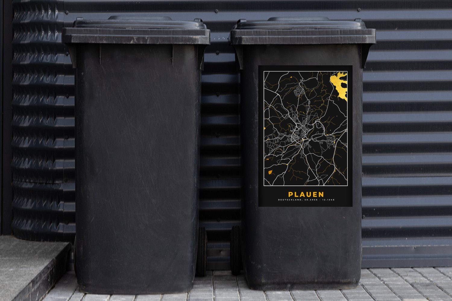 (1 Container, MuchoWow - - Mülleimer-aufkleber, Mülltonne, Gold Sticker, Deutschland Wandsticker St), - Karte Stadtplan Abfalbehälter - Plauen